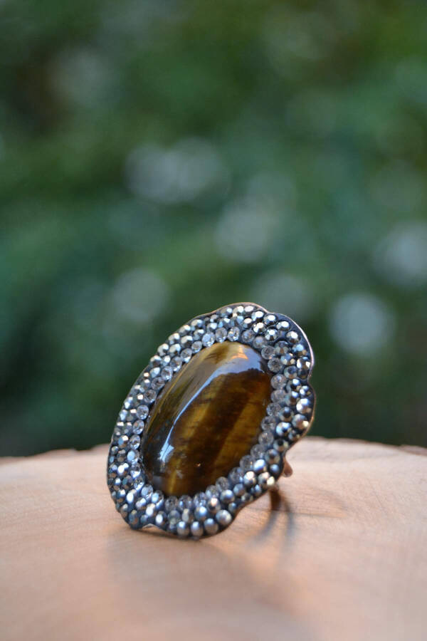 Tiger's Eye Natural Stone Handmade Adjustable Women's Ring - 1