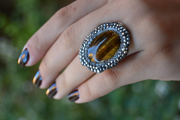 Tiger's Eye Natural Stone Handmade Adjustable Women's Ring - 2