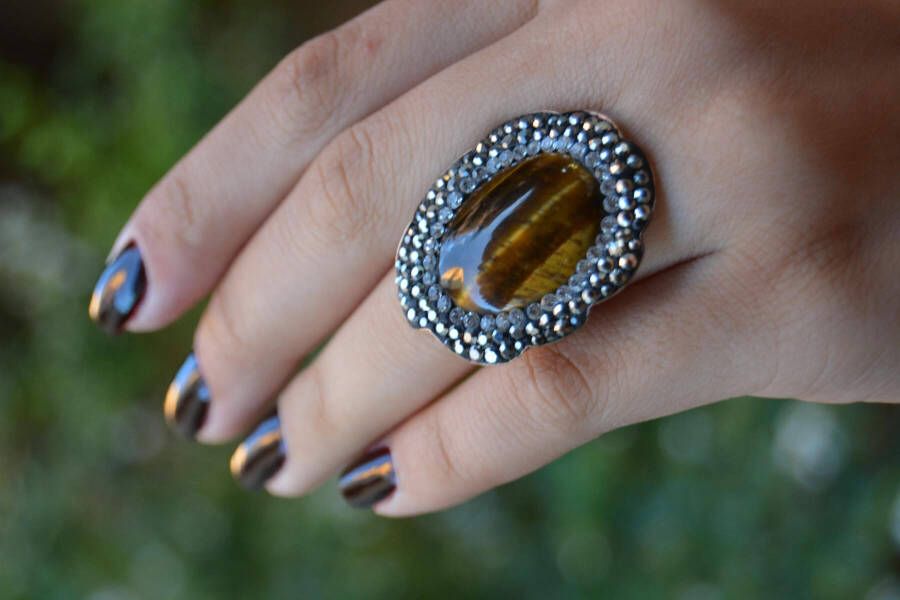 Tiger's Eye Natural Stone Handmade Adjustable Women's Ring - 2