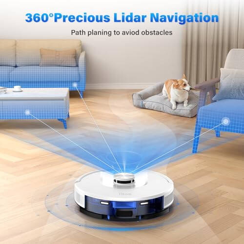 Tikom Robot Vacuum and Mop, L8000 Laser LiDAR Navigation Robotic Vacuum, 150Mins Max, 45dB, 14 No-Go Zones, 20 Virtual Walls, Self-Charging, Good for Pet Hair, Carpet, Hard Floor, White - 2