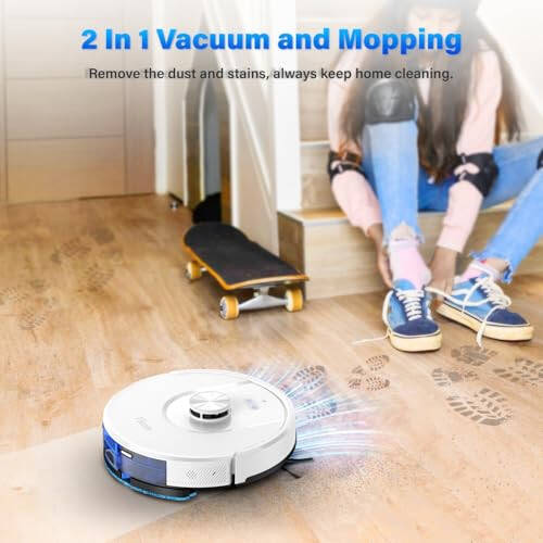 Tikom Robot Vacuum and Mop, L8000 Laser LiDAR Navigation Robotic Vacuum, 150Mins Max, 45dB, 14 No-Go Zones, 20 Virtual Walls, Self-Charging, Good for Pet Hair, Carpet, Hard Floor, White - 3