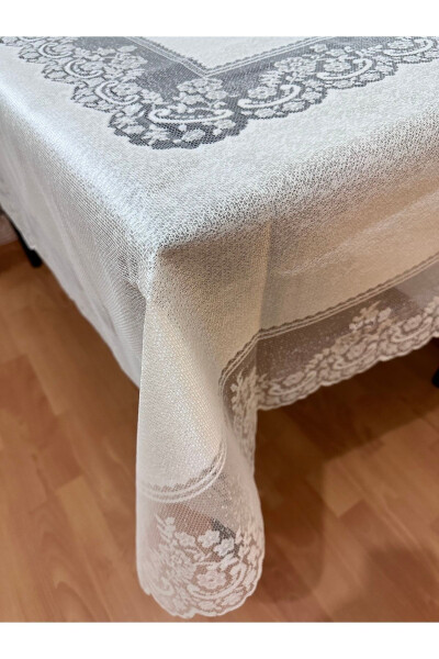 Tile Pattern Stain-Resistant Lace Tablecloth Cream 160x220 Cm - 4