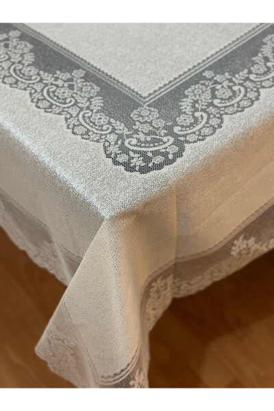 Tile Pattern Stain-Resistant Lace Tablecloth Cream 160x220 Cm - 5