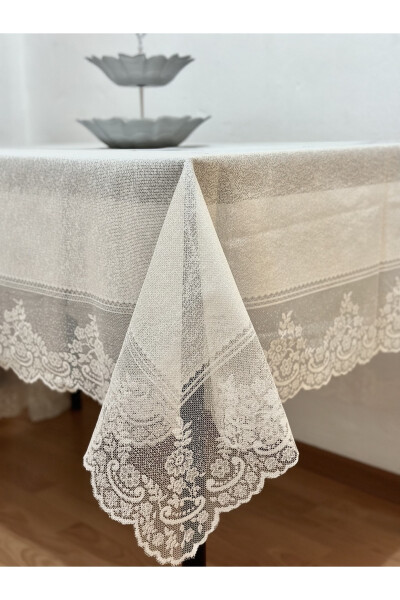 Tile Pattern Stain-Resistant Lace Tablecloth Cream 160x220 Cm - 9