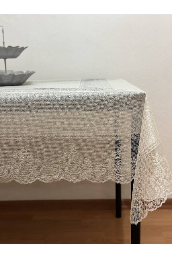 Tile Pattern Stain-Resistant Lace Tablecloth Cream 160x220 Cm - 10