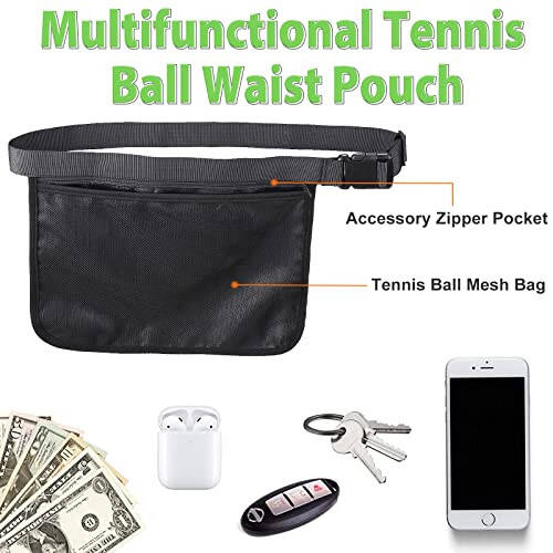 TOBWOLF Adjustable Tennis Ball Band Holder, Pickleball Waist Pouch Holder, Mesh Waist Hip Ball Bag Pouch Carrier, Fanny Pack Holding 8-10 Tennis or Pickleball, Waist Hip Bag for Tennis, Cycling, Golf - 3