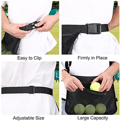 TOBWOLF Ayarlanabilir Tenis Topu Bant Tutucu, Pickleball Bel Çantası Tutucu, File Bel Kalça Top Çantası, Fanny Pack 8-10 Tenis veya Pickleball Tutucu, Tenis, Bisiklet, Golf için Bel Kalça Çantası - 5