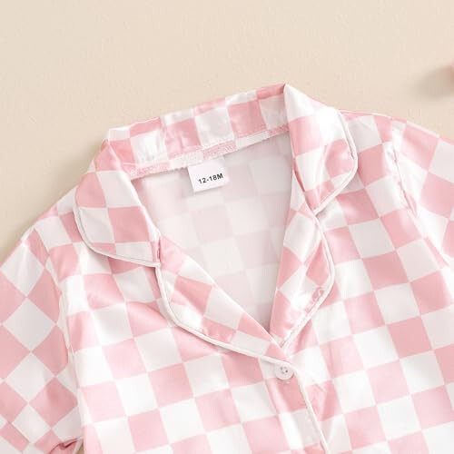 Toddler Baby Girl Boy Satin Pajamas Set Checkered Button Down Shirt+Short Pant Bottom Summer Sleepwear Loungewear - 46