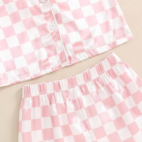 Toddler Baby Girl Boy Satin Pajamas Set Checkered Button Down Shirt+Short Pant Bottom Summer Sleepwear Loungewear - 48