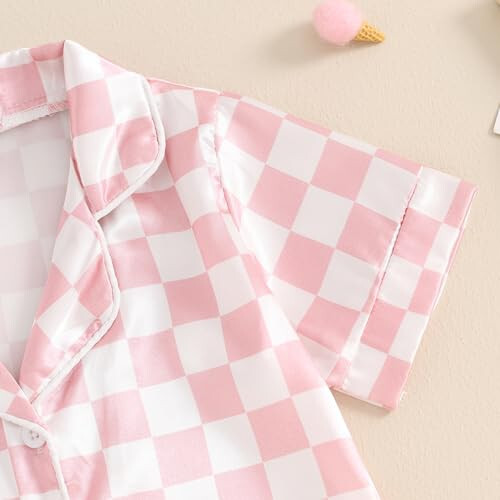 Toddler Baby Girl Boy Satin Pajamas Set Checkered Button Down Shirt+Short Pant Bottom Summer Sleepwear Loungewear - 40