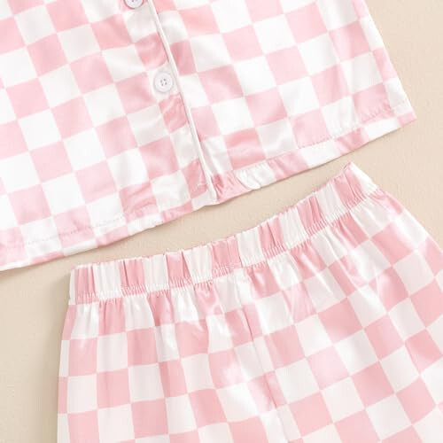 Toddler Baby Girl Boy Satin Pajamas Set Checkered Button Down Shirt+Short Pant Bottom Summer Sleepwear Loungewear - 27