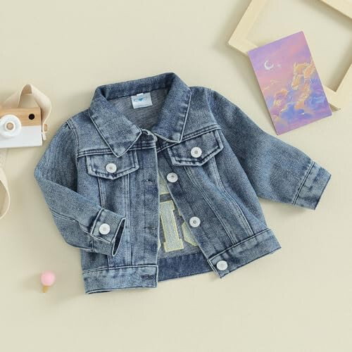 Toddler Baby Girls Denim Jacket Big Lil Sis Matching Set Kids Basic Button Down Denim Jackets Coat Outwear - 2