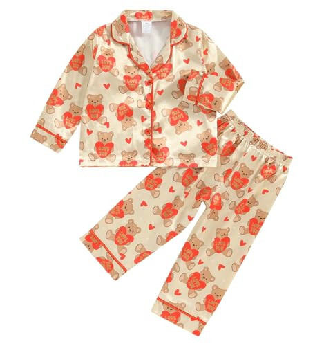 Toddler Baby Kids Satin Pajamas Set, Long Sleeve Button-Down Sleepwear PJs for Girls - 43