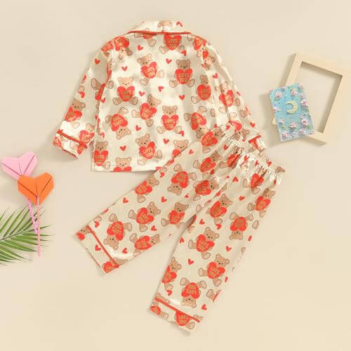 Toddler Baby Kids Satin Pajamas Set, Long Sleeve Button-Down Sleepwear PJs for Girls - 49