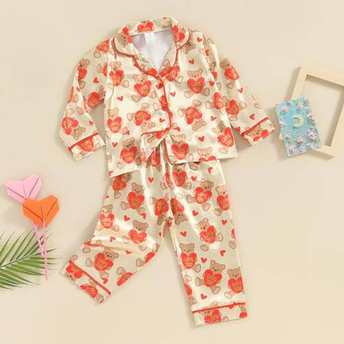 Toddler Baby Kids Satin Pajamas Set, Long Sleeve Button-Down Sleepwear PJs for Girls - 16