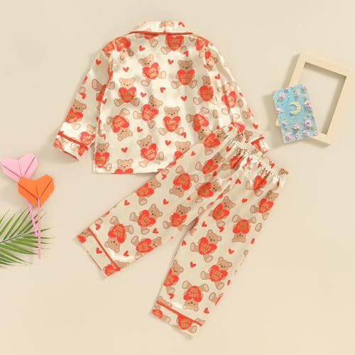 Toddler Baby Kids Satin Pajamas Set, Long Sleeve Button-Down Sleepwear PJs for Girls - 21