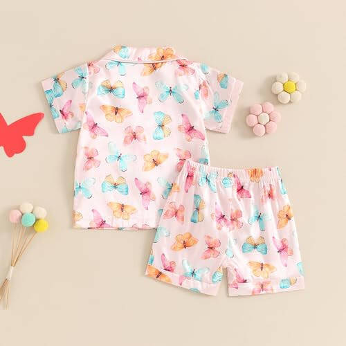 Toddler Baby Kids Satin Summer Pajamas Set Short Sleeve Button-Down Pajamas Top Pants 2Pcs Loungewear Sleepwear Pjs - 32