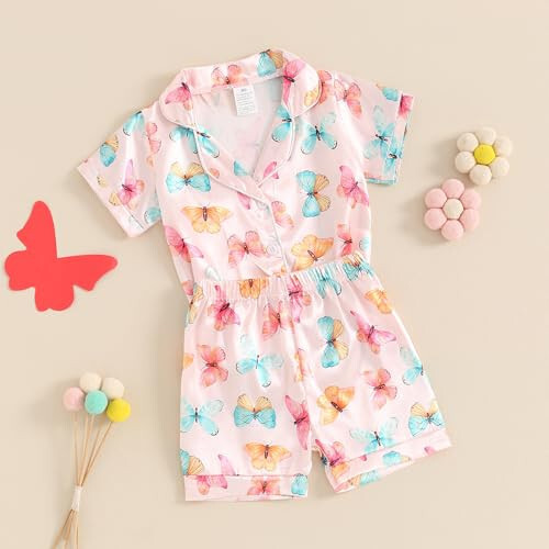 Toddler Baby Kids Satin Summer Pajamas Set Short Sleeve Button-Down Pajamas Top Pants 2Pcs Loungewear Sleepwear Pjs - 10