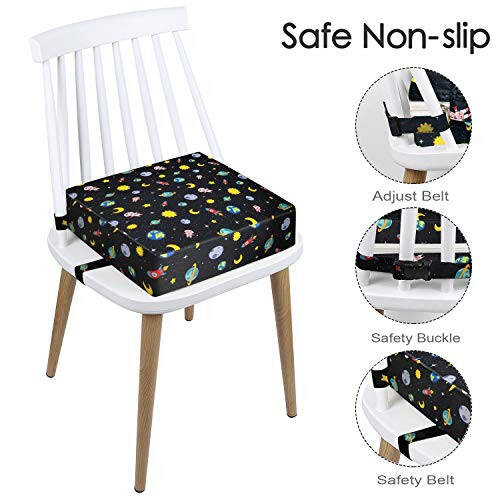 Toddler Booster Seat Dining, Washable 2 Straps Safety Buckle Kids Booster Seat for Dining Table, Portable Travel Increasing Cushion (Star-Black) - 32