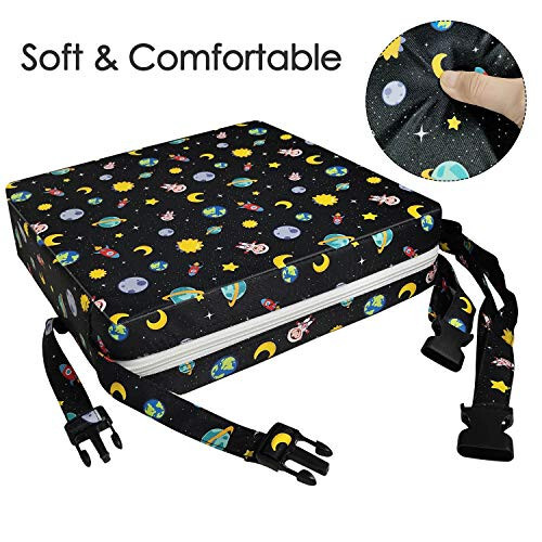 Toddler Booster Seat Dining, Washable 2 Straps Safety Buckle Kids Booster Seat for Dining Table, Portable Travel Increasing Cushion (Star-Black) - 33