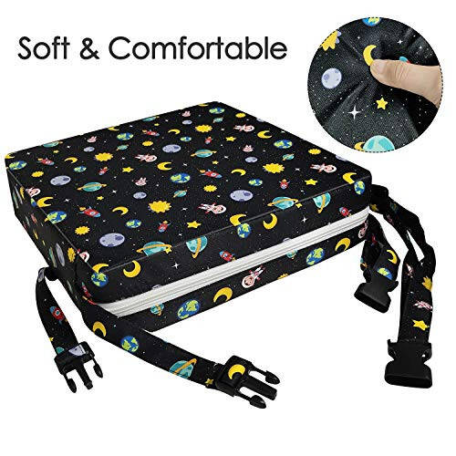 Toddler Booster Seat Dining, Washable 2 Straps Safety Buckle Kids Booster Seat for Dining Table, Portable Travel Increasing Cushion (Star-Black) - 9