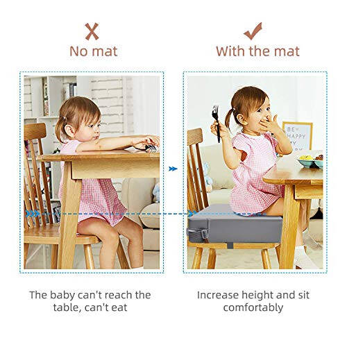 Toddler Booster Seat for Dining Table, PU Washable Double Safe Straps Non-Slip Bottom Booster Seat Dining Toddler, Portable Travel Increasing Cushion (Grey) - 20