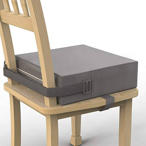 Toddler Booster Seat for Dining Table, PU Washable Double Safe Straps Non-Slip Bottom Booster Seat Dining Toddler, Portable Travel Increasing Cushion (Grey) - 13