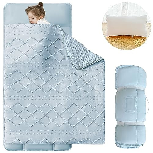 Toddler Nap Mat for Daycare Preschool Girls Boho Tufted Geometric Kids Sleeping Mat Pad Toddler Bedding Set Portable Baby Sleeping Bag with Pillow and Blanket for Travel Camping Outdoor - 31