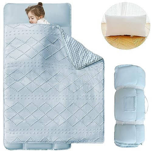 Toddler Nap Mat for Daycare Preschool Girls Boho Tufted Geometric Kids Sleeping Mat Pad Toddler Bedding Set Portable Baby Sleeping Bag with Pillow and Blanket for Travel Camping Outdoor - 31