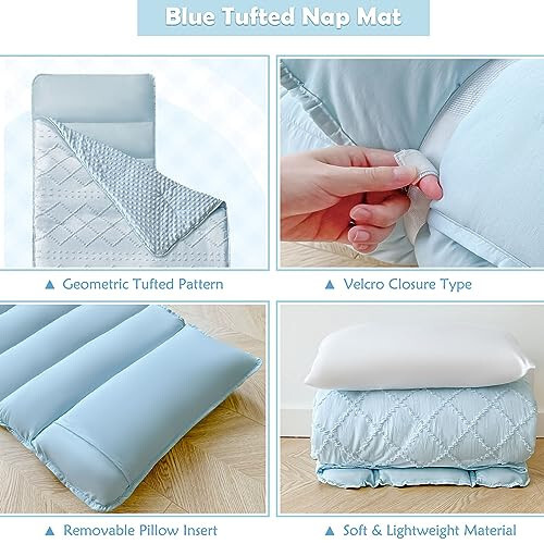 Toddler Nap Mat for Daycare Preschool Girls Boho Tufted Geometric Kids Sleeping Mat Pad Toddler Bedding Set Portable Baby Sleeping Bag with Pillow and Blanket for Travel Camping Outdoor - 4