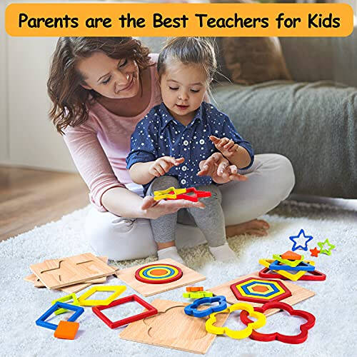 Toddler Puzzles Montessori Toy Wooden Shape Sorting Puzzle Sensory Toy Toddler Activities Preschool Learning Educational Autistic Developmental Toy 1 2 3 Year Old 1-3 0-2 Dementia Games Easter Gift - 36