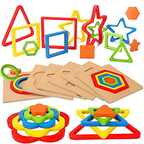 Toddler Puzzles Montessori Toy Wooden Shape Sorting Puzzle Sensory Toy Toddler Activities Preschool Learning Educational Autistic Developmental Toy 1 2 3 Year Old 1-3 0-2 Dementia Games Easter Gift - 25