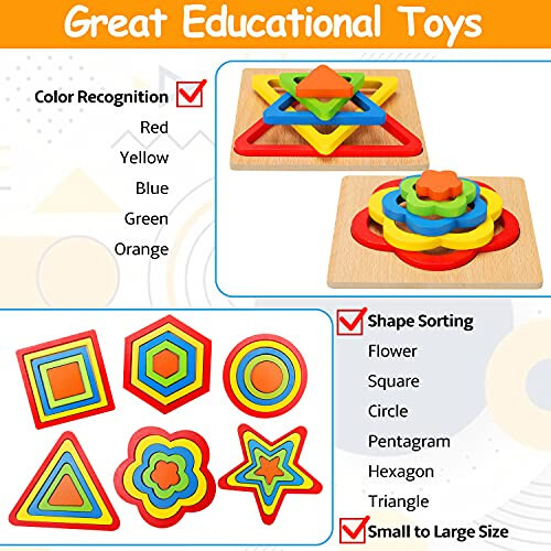 Toddler Puzzles Montessori Toy Wooden Shape Sorting Puzzle Sensory Toy Toddler Activities Preschool Learning Educational Autistic Developmental Toy 1 2 3 Year Old 1-3 0-2 Dementia Games Easter Gift - 22