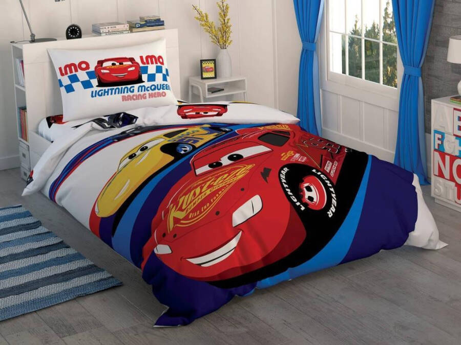 Toj korollik litsenziyali Disney Cars poygasi bitta kishilik choyshab to'plami - 2