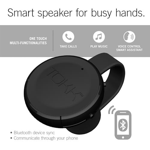 Tokk TOKK7 Black Bluetooth Wearable Hands-Free Smart Assistant 3.0 Speaker (Black) - 3