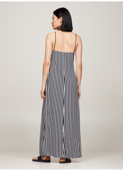 Tommy Hilfiger V bo'yinli chiziqli ko'k uzun ayollar libos FLUID STRIPE ANKLE SLIP DRESS - 8