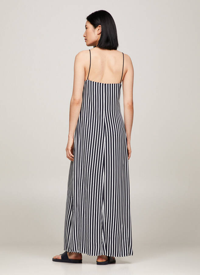 Tommy Hilfiger V-Neck Striped Navy Blue Long Women's Dress FLUID STRIPE ANKLE SLIP DRESS - 4