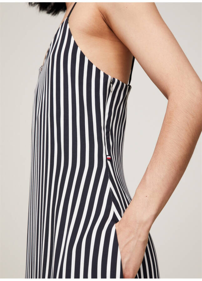 Tommy Hilfiger V-Neck Striped Navy Blue Long Women's Dress FLUID STRIPE ANKLE SLIP DRESS - 7