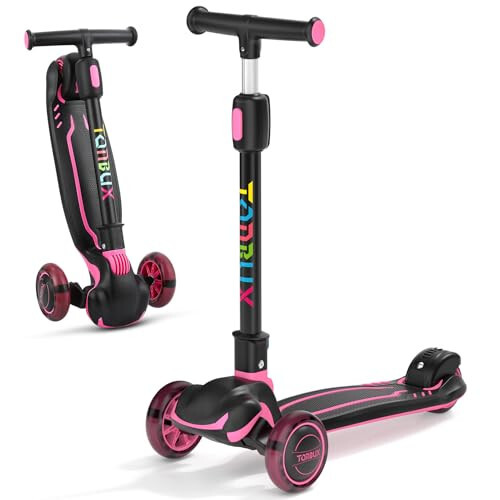 TONBUX Kids Scooter, Light Up 3 Wheel Kick Scooters for Kids 3-5, Folding Scooters for Kids 8-12 with Adjustable Height -Toddler Scooter Lean-to-Steer & Widen Anti-Slip Deck - 1