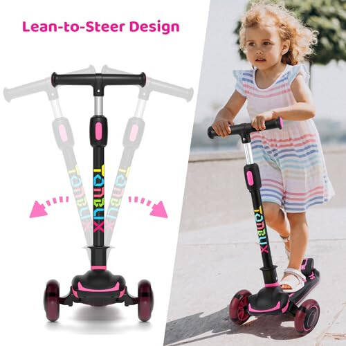 TONBUX Kids Scooter, Light Up 3 Wheel Kick Scooters for Kids 3-5, Folding Scooters for Kids 8-12 with Adjustable Height -Toddler Scooter Lean-to-Steer & Widen Anti-Slip Deck - 5