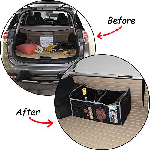 TongSheng Car Storage Organizer, Collapsible Multi Compartment Car Organizer, With Net Pocket Organizer, Non Slip Bottom, Adjustable Securing Straps, Foldable Cover, Placed Anywhere for Fiat 500 2011-2024 - 5