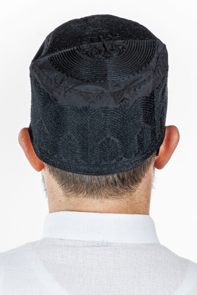 Topbaş Embroidered Patterned Template Fabric Skullcap Black - 2