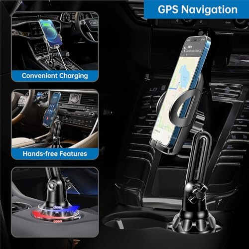 TOPGO Cup Phone Holder for Car, [No Shaking & Stable & Adjustable Pole] Car Cup Holder Phone Mount, Compatible with iPhone 15 and All 4.0-7.0 inches Smartphones - Black - 3