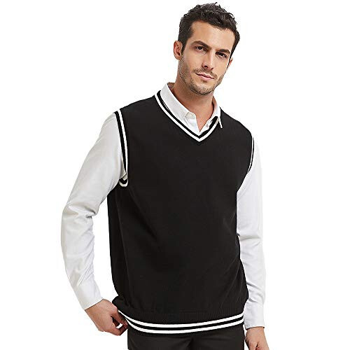 TopTie Men Women Knitted Cotton V-Neck Vest JK Uniform Pullover Sleeveless Sweater School Knitwear - 1