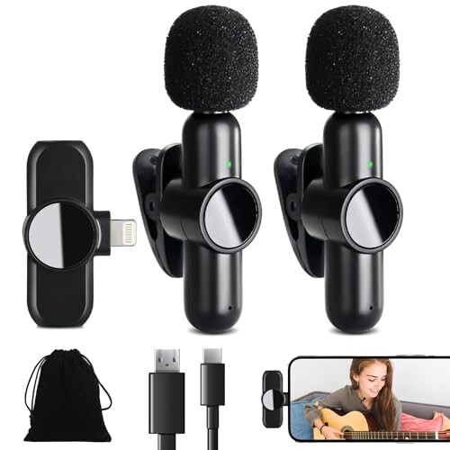 Topzeal Wireless Lavalier Microphone for iPhone, 2 Pack Mini Clip-On iPhone Microphone, Dual Lapel Microphone Wireless Podcast Mic for Video Recording, Live Streaming, YouTube, Tiktok, Vlog - 1