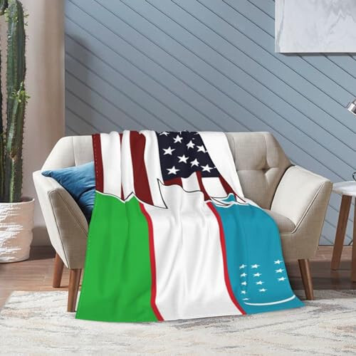 Torn Style American and Uzbekistan Flags Throw Blanket 40