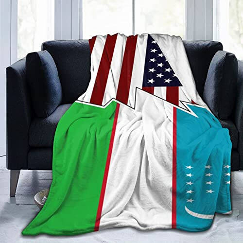 Torn Style American and Uzbekistan Flags Throw Blanket 50