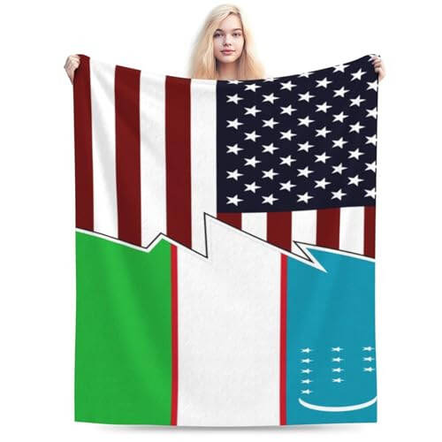 Torn Style American and Uzbekistan Flags Throw Blanket 50