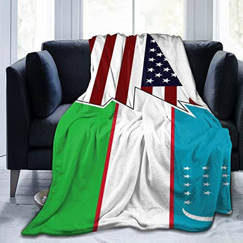 Torn Style American and Uzbekistan Flags Throw Blanket for Couch Bed Sofa Soft and Comfortable Blankets 80