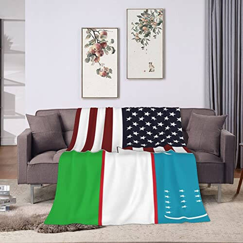 Torn Style American and Uzbekistan Flags Throw Blanket for Couch Bed Sofa Soft and Comfortable Blankets 80